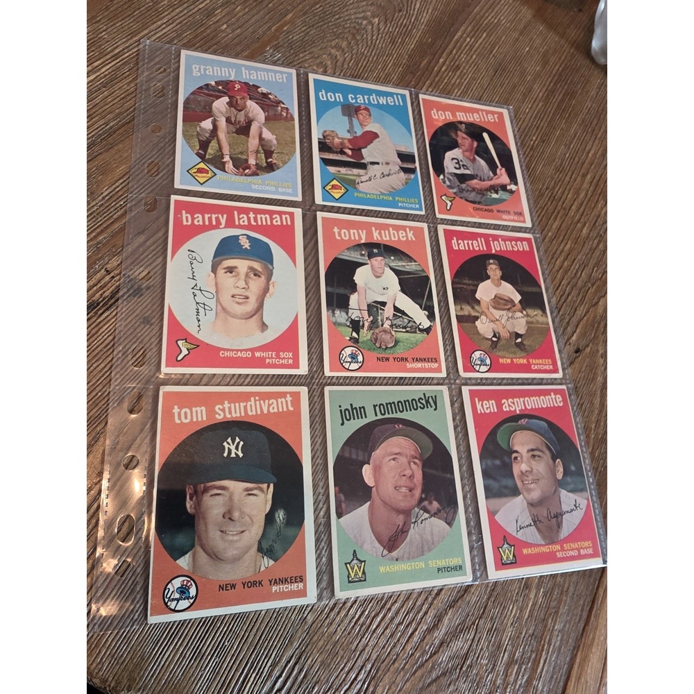 Vintage 1959 Topps Baseball Cards Sheet Of 9